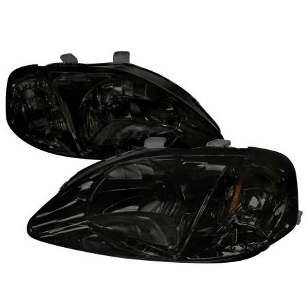 Spec'D Tuning Products - Spec-D 1999-2000 Honda Civic Factory Style Crystal Headlights (Chrome Housing/Smoke Lens)