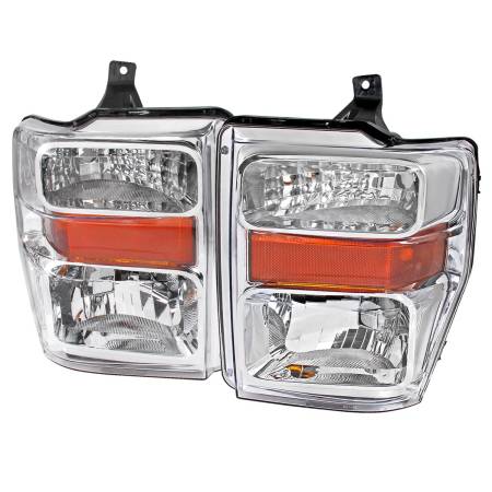 Spec'D Tuning Products - Spec-D 2008-2010 Ford F-250/F-350/F-450 Super Duty Factory Style Headlights w/ Amber Reflectors (Chrome Housing/Clear Lens)