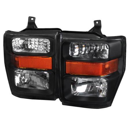 Spec'D Tuning Products - Spec-D 2008-2010 Ford F-250/F-350/F-450 Super Duty Factory Style Headlights w/ Amber Reflectors (Matte Black Housing/Clear Lens)