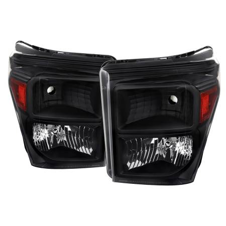 Spec'D Tuning Products - Spec-D 2011-2016 Ford F-250/F-350/F-450/F-550 Super Duty Factory Style Headlights w/ Amber Reflectors (Matte Black Housing/Clear Lens)
