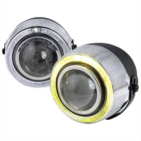 Spec'D Tuning Products - Spec-D Universal 12V/55W H7 Projector Fog Lights Kit w/ RGB LED Halo Rim (Chrome Housing/Clear Lens)