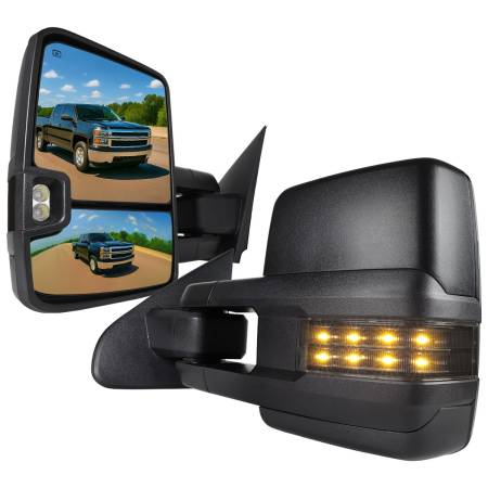 Spec'D Tuning Products - Spec-D 2014-2016 Chevrolet Silverado/GMC Sierra Power Heated ATS Manual Extendable Towing Mirrors w/ Smoke Lens LED Turn Signal & Clearance Lights