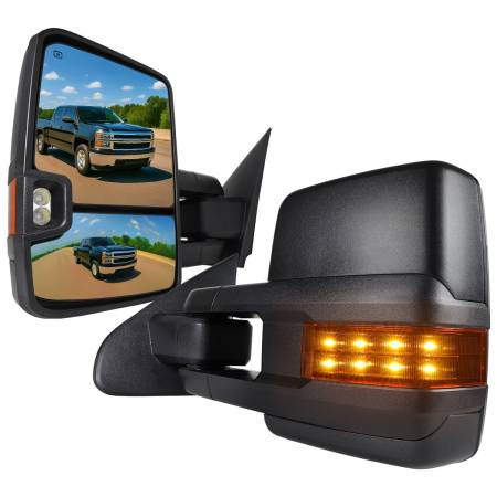 Spec'D Tuning Products - Spec-D 2014-2016 Chevrolet Silverado/GMC Sierra Power Heated ATS Manual Extendable Towing Mirrors w/ Amber Lens LED Turn Signal & Clearance Lights