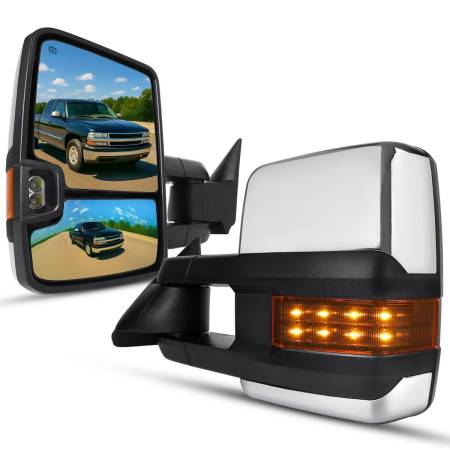 Spec'D Tuning Products - Spec-D 1999-2002 Chevrolet Silverado/Tahoe/Suburban/Avalanche GMC Sierra/Yukon/Yukon XL Power Heated Manual Extendable Chrome Towing Mirrors w/ Amber Lens LED Turn Signal & Clearance Lights