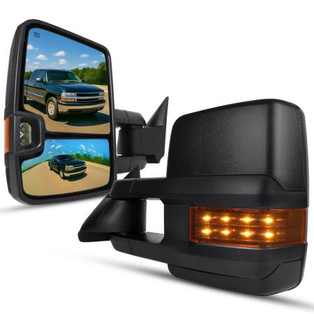 Spec'D Tuning Products - Spec-D 1999-2002 Chevrolet Silverado/Tahoe/Suburban/Avalanche GMC Sierra/Yukon/Yukon XL Power Heated Manual Extendable Towing Mirrors w/ Amber Lens LED Turn Signal & Clearance Lights