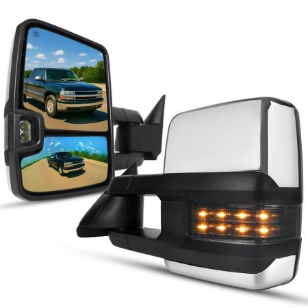Spec'D Tuning Products - Spec-D 1999-2002 Chevrolet Silverado/Tahoe/Suburban/Avalanche GMC Sierra/Yukon/Yukon XL Power Heated Manual Extendable Chrome Towing Mirrors w/ Smoke Lens LED Turn Signal & Clearance Lights