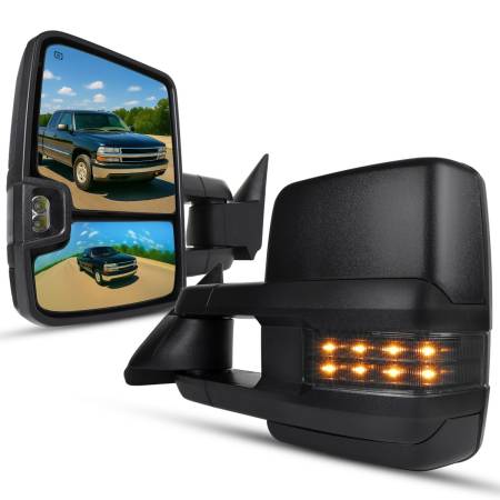 Spec'D Tuning Products - Spec-D 1999-2002 Chevrolet Silverado/Tahoe/Suburban/Avalanche GMC Sierra/Yukon/Yukon XL Power Heated Manual Extendable Towing Mirrors w/ Smoke Lens LED Turn Signal & Clearance Lights