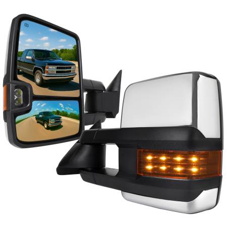 Spec'D Tuning Products - Spec-D 1988-2000 Chevrolet C/K Tahoe GMC Yukon/Suburban Power Adjustable, Heated, & Manual Extendable Towing mirrors w/ LED Amber Turn Signal & Clearance Lights