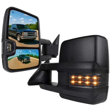 Spec'D Tuning Products - Spec-D 1988-2000 Chevrolet C/K Tahoe GMC Yukon/Suburban Power Adjustable, Heated, & Manual Extendable Towing Mirrors w/ LED Smoke Lens Turn Signal & Clearance Lights