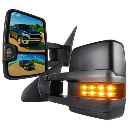 Spec'D Tuning Products - Spec-D 2007-2017 Toyota Tundra/ 2008-2017 Sequoia Power Heated BSM Manual Extendable Towing Mirrors w/ LED Turn Signal & Clearance Lights