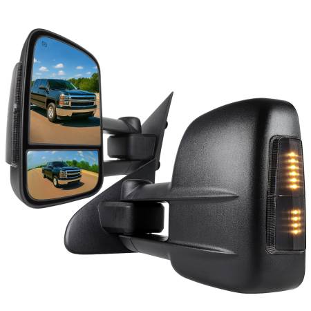 Spec'D Tuning Products - Spec-D 2014-2018 Chevrolet Silverado/GMC Sierra Power Heated Manual Extendable Towing Mirrors w/ Smoke Lens LED Turn Signal Lights
