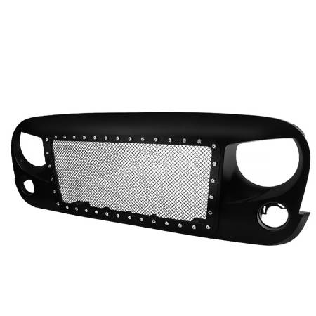 Spec'D Tuning Products - Spec-D 2007-2018 Jeep Wrangler Matte Black Rivet Style Mesh Grille