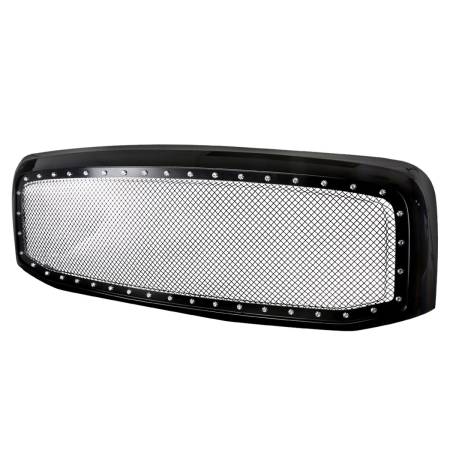 Spec'D Tuning Products - Spec-D 2006-2008 Dodge RAM Glossy Black ABS Rivet Style Grille w/ Stainless Steel Mesh