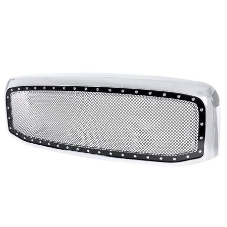 Spec'D Tuning Products - Spec-D 2006-2008 Dodge RAM Chrome ABS Rivet Style Grille w/ Stainless Steel Mesh