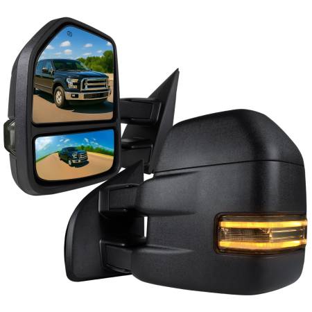 Spec'D Tuning Products - Spec-D 2015-2019 Ford F-150 Power Adjustable, Heated, & Manual Extendable 8-Pin/22-Pin Towing Mirrors w/ Smoke Lens LED Turn Signal, Clearance, & Puddle Lights