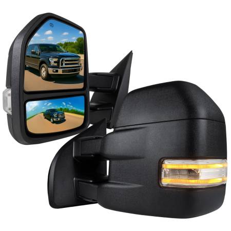 Spec'D Tuning Products - Spec-D 2015-2019 Ford F-150 Power Adjustable, Heated, & Manual Extendable Towing Mirrors w/ Clear Lens LED Turn Signal, Clearance, Puddle, & Auxiliary Lights