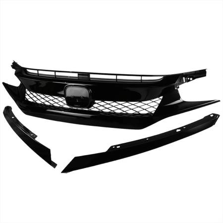 Spec'D Tuning Products - Spec-D 2016-2018 Honda Civic FK8 TR Style Glossy Black ABS Mesh Grille w/ Eyebrows
