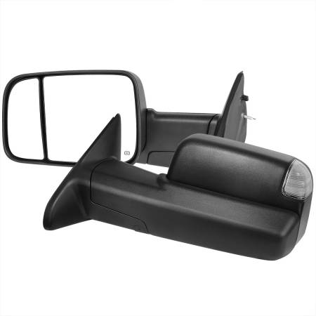 Spec'D Tuning Products - Spec-D 2009-2012 Dodge RAM 1500 Power Adjustable, Foldable, Heated, & Manual Extendable Towing Side Mirrors w/ Clear Lens LED Turn Signal & Puddle Lights