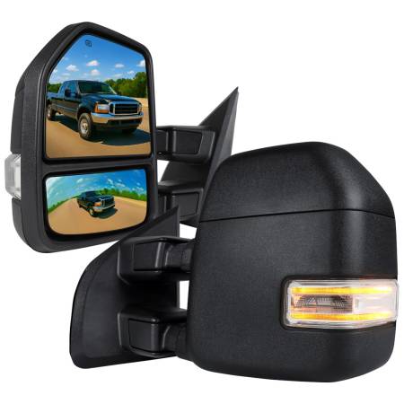 Spec'D Tuning Products - Spec-D 1999-2016 Ford F-250/F-350/F-450 Power Adjustable, Heated, & Manual Extendable Towing Mirrors w/ Clear Lens LED Turn Signal & Clearance Lights