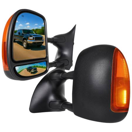 Spec'D Tuning Products - Spec-D 1999-2007 Ford F-250/F-350/F-450/F-550 Excursion Power Adjustable, Heated, & Manual Extendable Towing Mirrors w/ Amber Lens LED Turn Signal Lights