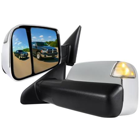 Spec'D Tuning Products - Spec-D 2002-2009 Dodge RAM Power Adjustable, Heated, & Manual Fold Chrome Towing Mirrors w/ LED Turn Signal & Puddle Lights