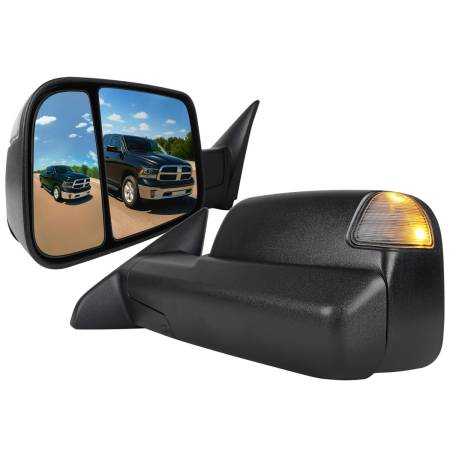 Spec'D Tuning Products - Spec-D 2013-2015 Dodge RAM Power Adjustable, Heated, & Manual Extendable Towing Mirrors w/ Clear Lens LED Turn Signal & Puddle Lights