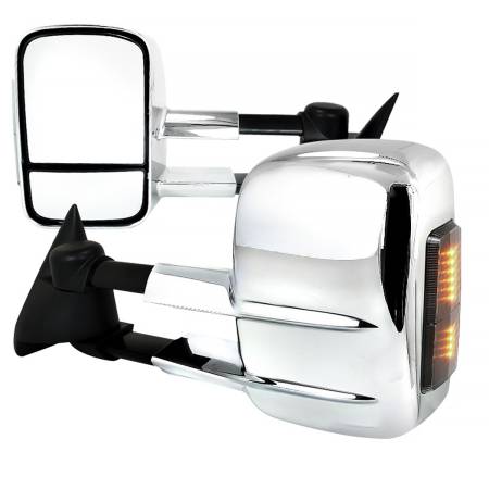 Spec'D Tuning Products - Spec-D 2003-2007 Chevrolet Silverado Power Adjustable, Heated, & Manual Extendable Chrome Towing Mirrors w/ Smoke Lens LED Turn Signal Lights