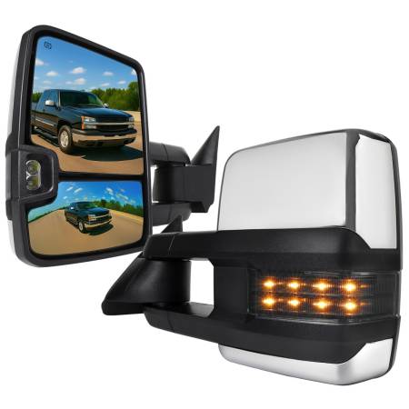 Spec'D Tuning Products - Spec-D 2002-2007 Chevrolet Silverado/Suburban/Tahoe/Avalanche GMC Sierra/Yukon/Yukon XL Power Heated Chrome Towing Mirrors w/ Smoke Lens LED Turn Signal & Clearance Lights