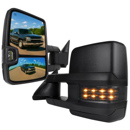Spec'D Tuning Products - Spec-D 2002-2007 Chevrolet Silverado/ GMC Sierra/Yukon/Yukon XL Power Adjustable, Heated, & Manual Extendable Towing Mirrors w/ Smoke Lens LED Turn Signal & Clearance Lights