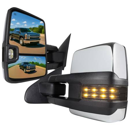 Spec'D Tuning Products - Spec-D 2014-2016 Chevrolet Silverado/GMC Sierra Power Heated ATS Manual Extendable Chrome Towing Mirrors w/ Smoke Lens LED Turn Signal & Clearance Lights