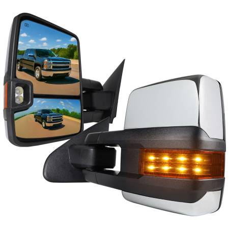 Spec'D Tuning Products - Spec-D 2014-2016 Chevrolet Silverado/GMC Sierra Power Heated ATS Manual Extendable Chrome Towing Mirrors w/ Amber Lens Turn Signal & Clearance Lights