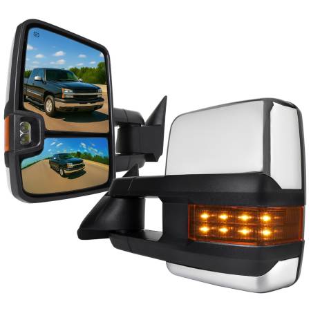 Spec'D Tuning Products - Spec-D 2002-2007 Chevrolet Silverado/Suburban/Tahoe/Avalanche GMC Sierra/Yukon/Yukon XL Power Heated Chrome Towing Mirrors w/ Amber Lens LED Turn Signal & Clearance Lights