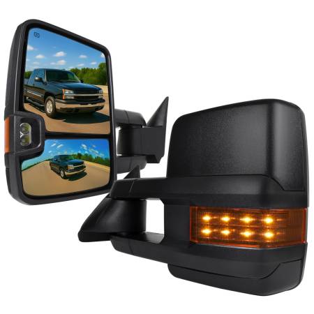 Spec'D Tuning Products - Spec-D 2002-2007 Chevrolet Silverado/Suburban/Tahoe/Avalanche GMC Sierra/Yukon/Yukon XL Power Heated Towing Mirrors w/ Amber Lens LED Turn Signal & Clearance Lights