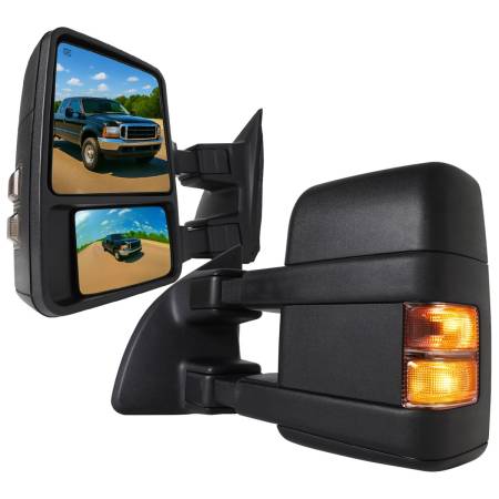 Spec'D Tuning Products - Spec-D 1999-2015 Ford F-250/F-350/F-450/F-550 Power Adjustable, Heated, & Manual Extendable Towing Mirrors w/ Smoke Lens Turn Signal Lights