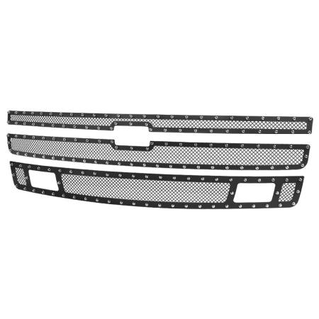 Spec'D Tuning Products - Spec-D 2007-2013 Chevrolet Silverado 1500/1500HD Rivet Style Black Stainless Steel 3PC Mesh Grille insert