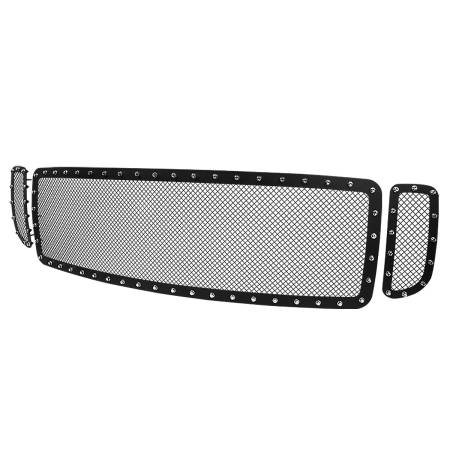 Spec'D Tuning Products - Spec-D 1999-2004 F-250/F-350/F-450/F-550/Excursion Rivet Style Black Stainless Steel 3PC Mesh Grille Insert