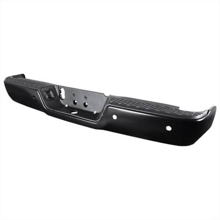 Spec'D Tuning Products - Spec-D 2009-2018 Dodge RAM 1500/2500/3500 Black Stainless Steel Factory Style Replacement Rear Step Bumper w/ License Lamp & Sensor Holes