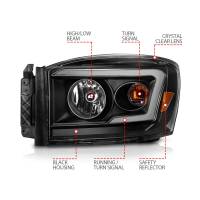 ANZO Headlights, Tail Lights and More  - Anzo 06-09 Dodge RAM 1500/2500/3500 Headlights Black Housing/Clear Lens (w/Switchback Light Bars) - Image 2