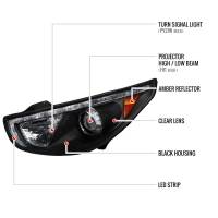 Spec'D Tuning Products - Spec-D 2010-2013 Hyundai Tucson Projector Headlights w/ LED Light Strip (Matte Black Housing/Clear Lens) - Image 7