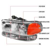 Spec'D Tuning Products - Spec-D 1999-2007 GMC Sierra/ 2000-2006 Yukon/Yukon XL Factory Style Crystal Headlights w/ Amber Reflector & Bumper Lights (Chrome Housing/Clear Lens) - Image 5