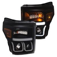 ANZO Headlights, Tail Lights and More  - ANZO 11-16 Ford F-150 Super Duty Projector Headlights w/ U-Bar Switchback Black w/ Amber - Image 2