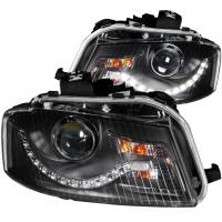 ANZO 2006-2008 Audi A3 Projector Headlights Black (R8 LED Style)