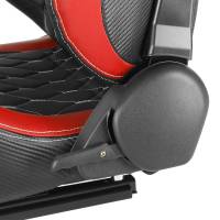 Spec'D Tuning Products - Spec-D Fully Reclinable Black & Red PVC Leather White Stitch Bucket Racing Seat w/ Sliders - Driver Side Only - Image 5