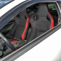 Spec'D Tuning Products - Spec-D Fully Reclinable Black & Red PVC Leather White Stitch Bucket Racing Seat w/ Sliders - Driver Side Only - Image 8