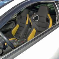 Spec'D Tuning Products - Spec-D Fully Reclinable Black & Yellow PVC Leather Carbon Fiber Style Bucket Racing Seat w/ Sliders - Passenger Side Only - Image 8