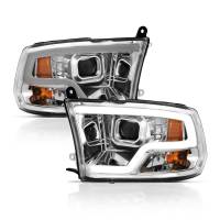 ANZO Headlights, Tail Lights and More  - ANZO 09-18 Dodge Ram 1500 Plank Style Projector Headlights Chrome w/ Halo - Image 2