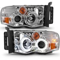 ANZO Headlights, Tail Lights and More  - ANZO 2002-2005 Dodge Ram 1500 Projector Headlights w/ Halo Chrome Clear Amber - Image 2