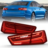 ANZO 2012-2018 Audi A6 LED Taillight Black Housing Red/Clear Lens 4 pcs (Sequential Signal)