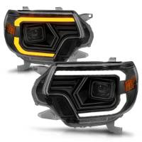 ANZO Headlights, Tail Lights and More  - ANZO 12-15 Toyota Tacoma Projector Headlights - w/ Light Bar Switchback Black Housing - Image 2