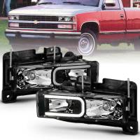 ANZO Headlights, Tail Lights and More  - ANZO 1999-2000 Cadillac Escalade Crystal Headlights Light Bar Black Housing (Pair) - Image 1